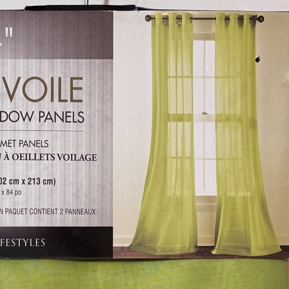 MODERN LIFESTYLES Sheer Voile Grommet Window Panels 2-40"x84" Lime‎ Green NEW